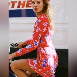 New with tags, Zara Red Floral Wrap Dress - Size Medium